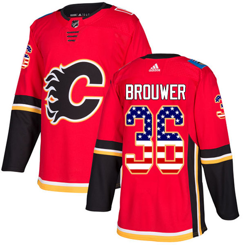 Adidas Flames #36 Troy Brouwer Red Home Authentic USA Flag Stitched NHL Jersey